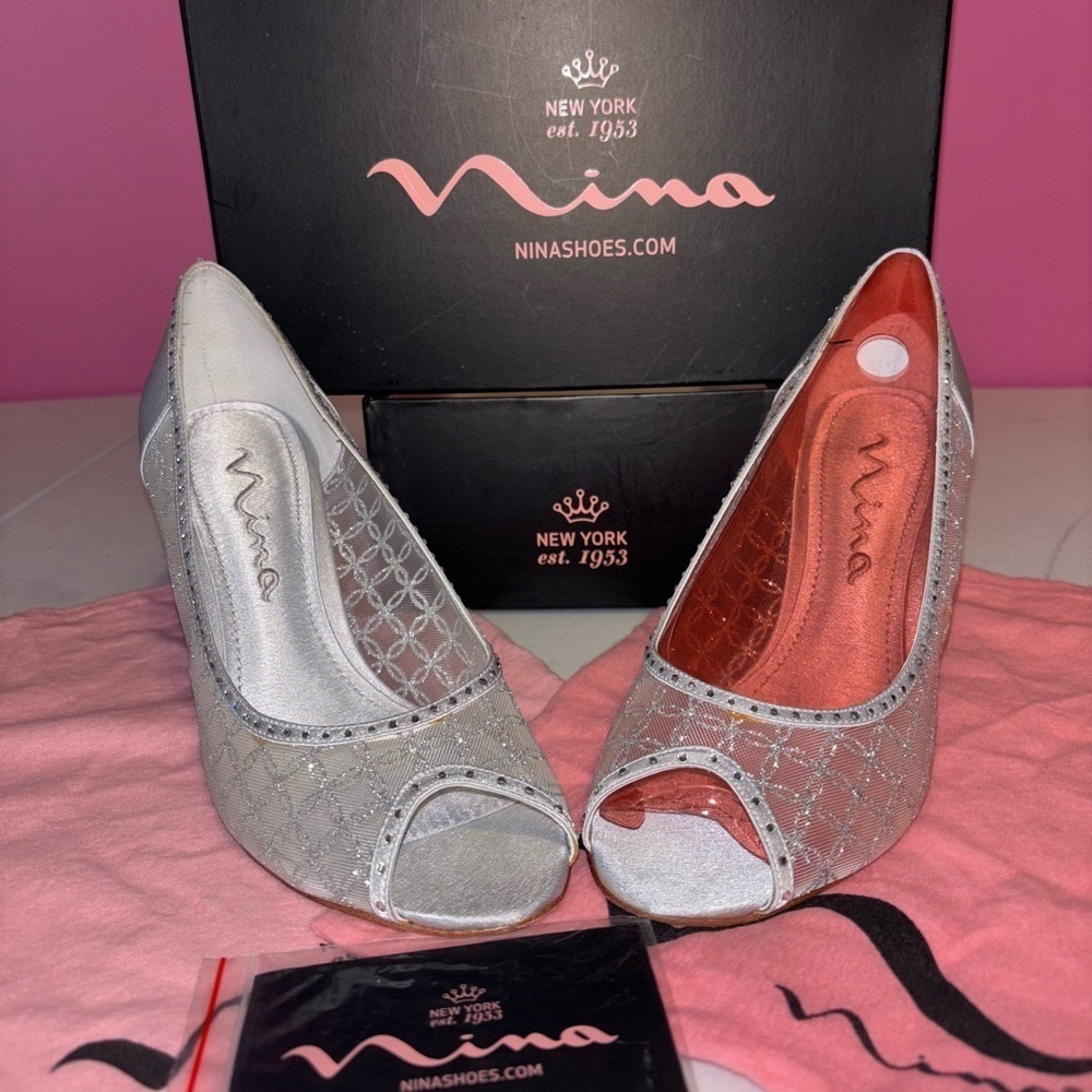 Nina Metallic Silver Mesh Heels - Picture 3 of 10